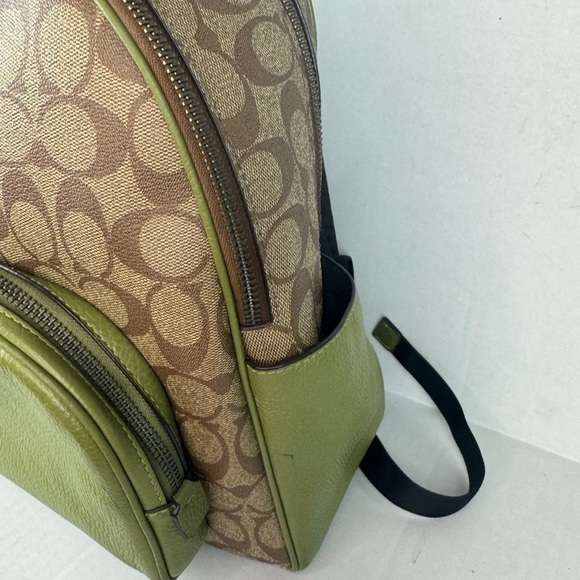 Coach Tan and Green Monogram Backpack - Picture 6 of 11